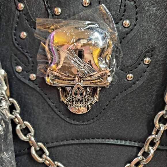 Unbranded Concealed Carry Hobo Bag Skull with Flames Western Goth Studded - Picture 13 of 13